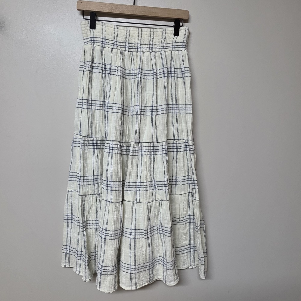 Faherty Women Small Dune Organic Cotton Gauze Woodstock Skirt Ivory Blue Plaid - Picture 5 of 12